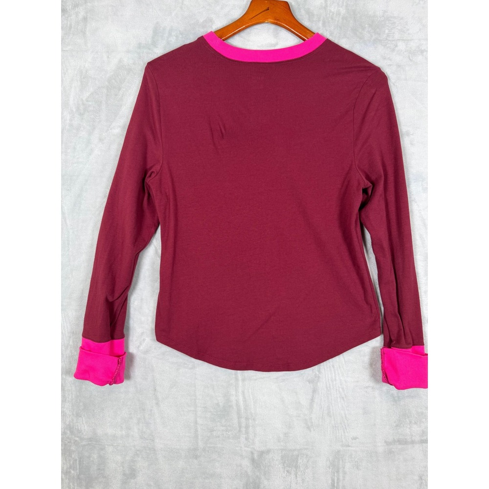 Maeve Anthropologie Long Sleeve Top Womens Large Maroon Pink Crew Neck Pullover - Picture 2 of 9